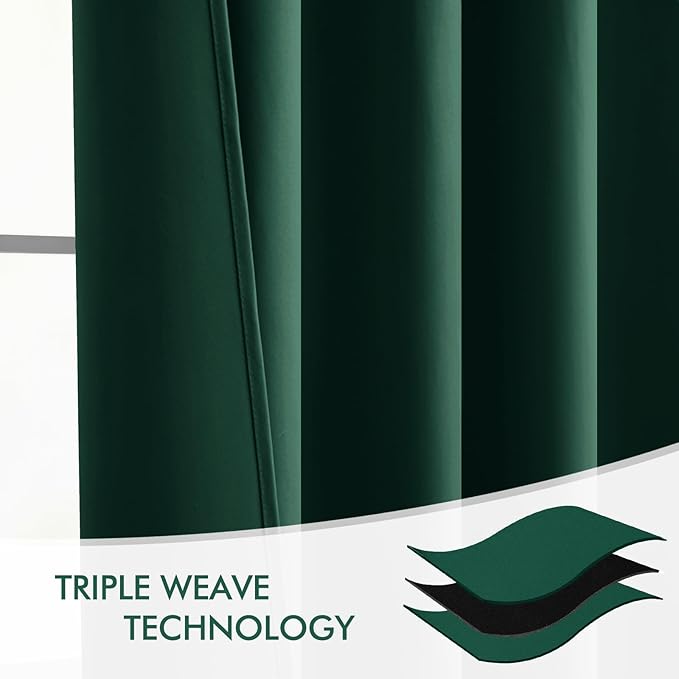 MIULEE Christmas Hunter Green Back Tab Blackout Curtains 52"x96" 2 Panels | Rod - Image 7