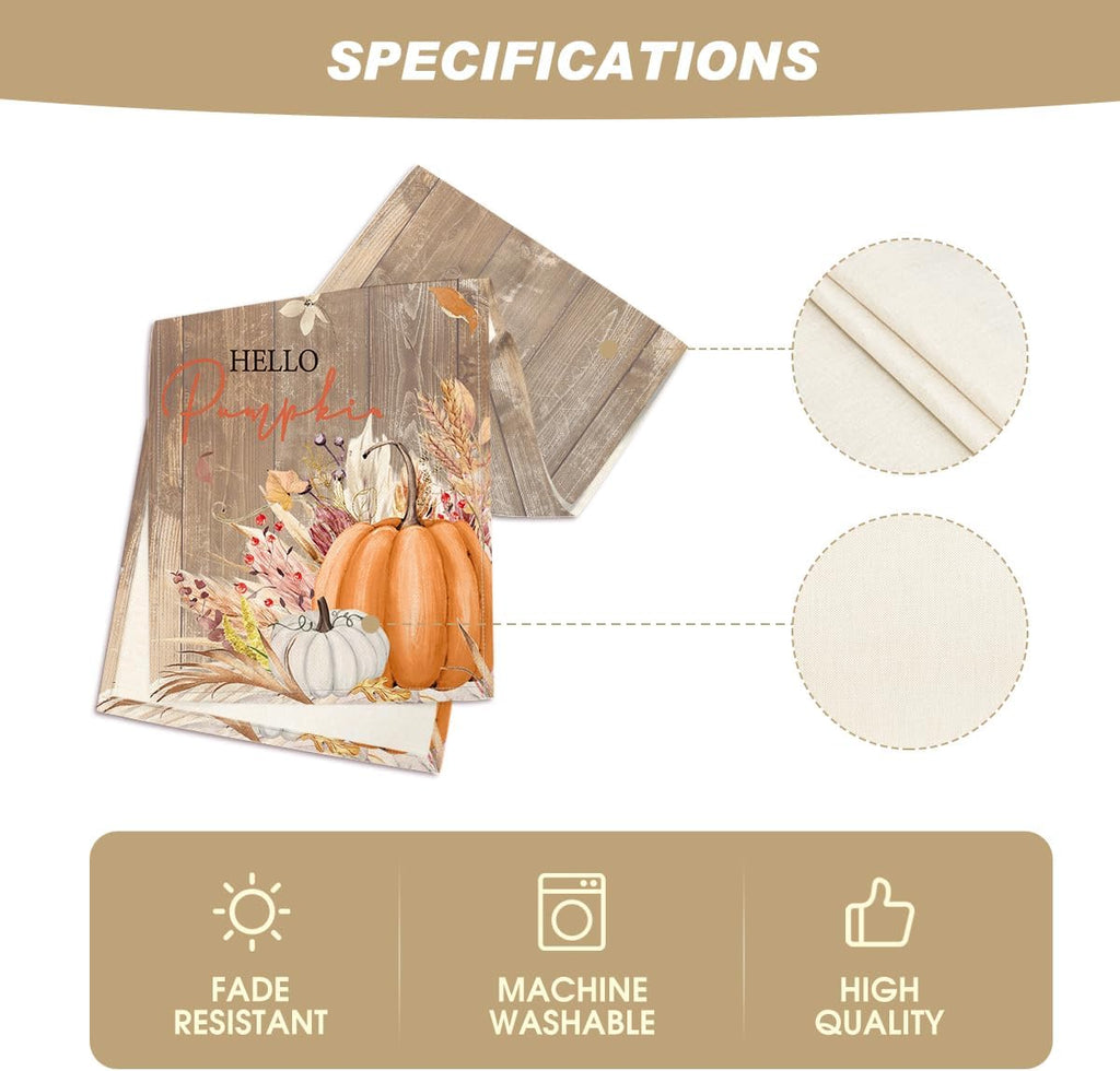 Artoid Mode Wood Hello Pumpkin Leaves 210 GSM Fall Table Runner, Seasonal Autumn Kitchen Dining Table Decoration for Home Party Decor 13x72 Inch