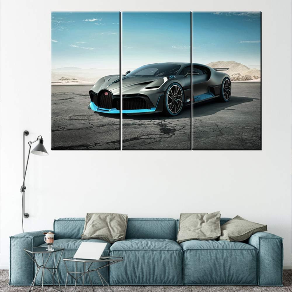 TUMOVO Bugatti Vision Gran Turismo Hypercar Super Car Canvas Print Wall Art Picture Canvas Prints with Frame Home Decor for Livingroom Ready to Hang 40 x 20inch x 3 Panels