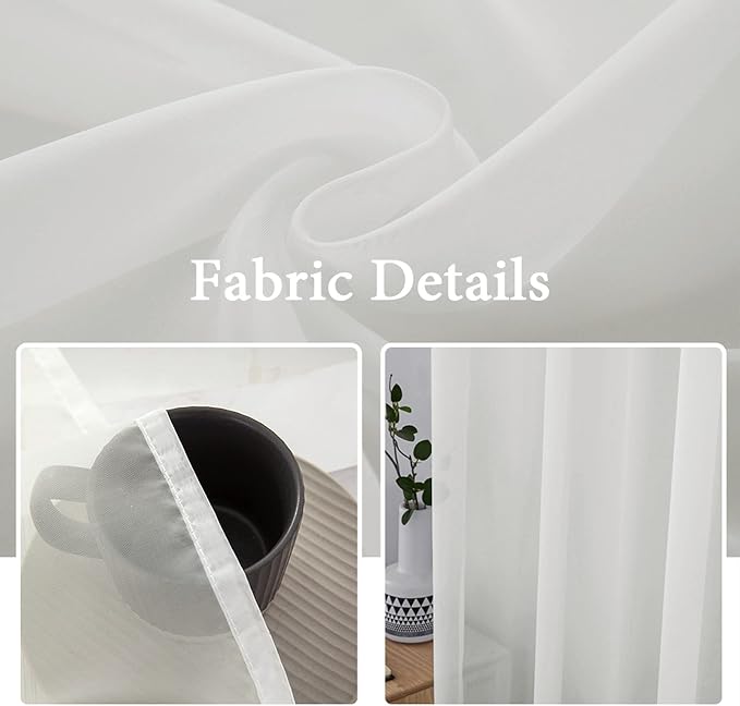 MIULEE Ivory Window Sheer Curtains 2 Panels Width 38 x Length 84 Inches | Window - Image 3