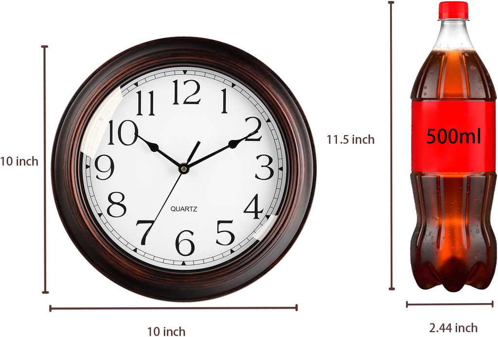 Wall Clock 10 Inch Battery Operated Silent Non-Ticking Wall Clock Vintage Retro Rustic Style Decorative for Bedroom Living Room Kitchen Home Office (Bronze)