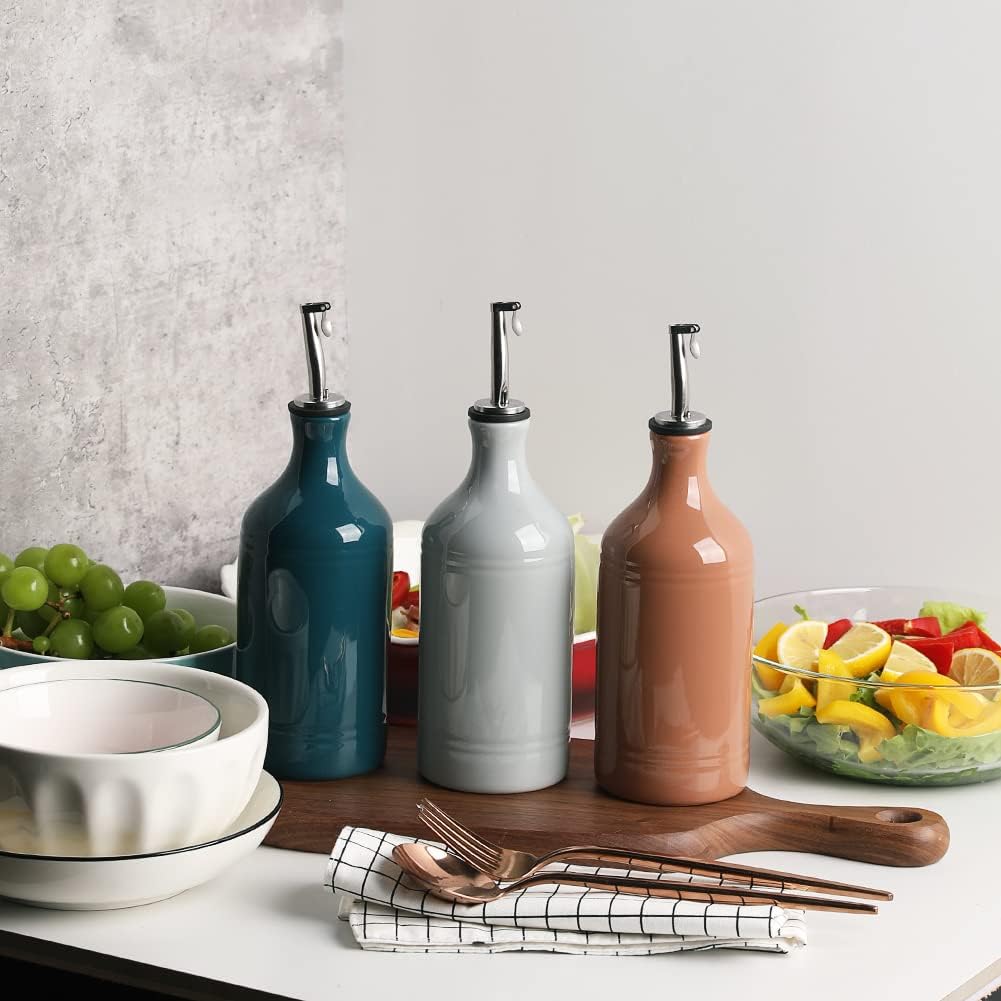 Sweejar Ceramic Olive Oil Dispenser Bottle, Opaque Oil Cruet Protects Oil to Reduce Oxidation, Suitable for Storage Oil, Vinegar, Coffee Syrups & Other Liquids, Pack of 1, 15.5 Fl Oz (Gray)