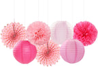 Rose Hot-Pink Party Decorations Streamers - 14pcs Girl Birthday Baby Shower Paper Lanterns Fan,Tissue Pom Poms,Honeycomb Balls,Bachelorette Bridal Wedding Engagement Supplies Decor Lasting Surprise