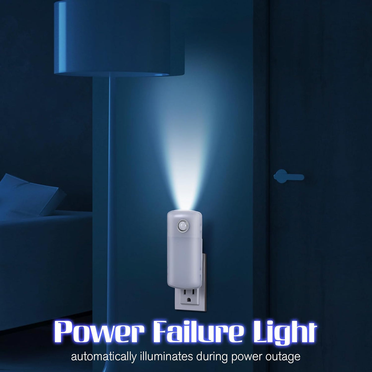 Enhon Emergency Power Failure Night Lights, 5-in-1 Multi Color LED Light, Rechargeable Flashlight with Foldable Plug, Automatic On Off Motion Sensor for Bedrooms, Hallways, Black Outs (3 Pack)