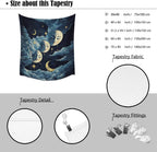 Blue Moon Faces Tapestry Celestial Wall Art Dark Academia Aesthetic Print Stars Clouds Tapestries Wall Hanging whimsical Gothic Home Decor for Bedroom Living Room 40x60inch