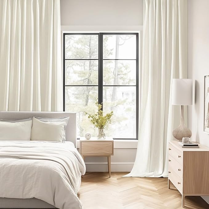 MIULEE Cream Back Tab Blackout Curtains 52x96 Inch Long 2 Panels Set | Rod - Image 2