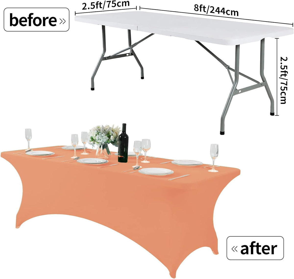 Spandex Table Cover for 8FT or 4ft or 6ft Table Universal Fitted Stretch Tablecloth for Party, Banquet, Wedding and Events-Peach