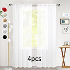 SpaceDresser Sheer White Curtains 4 Panels Rod Pocket Semi-Sheer Curtain 63 - Image 2