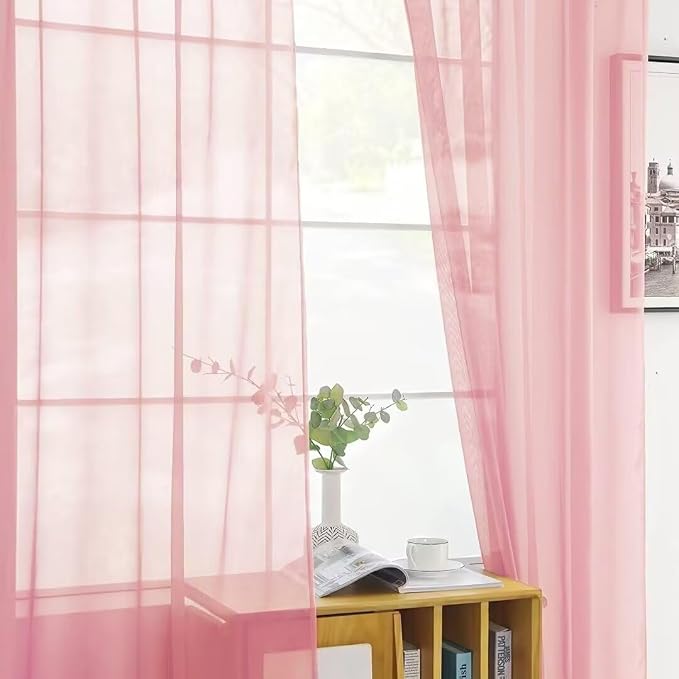SpaceDresser Sheer Blush Curtains 4 Panels Rod Pocket Semi-Sheer Curtain 63 - Image 5