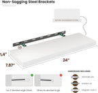 Floating Wood Shelves for Wall 24 Inches x 8”x 1.4” Shelf Floating Home Decor, Heavy Duty Shelf Hold 60 lbs, Wall Shelves for Bathroom Living Room Kitchen Bedroom Office - Set of 2 White