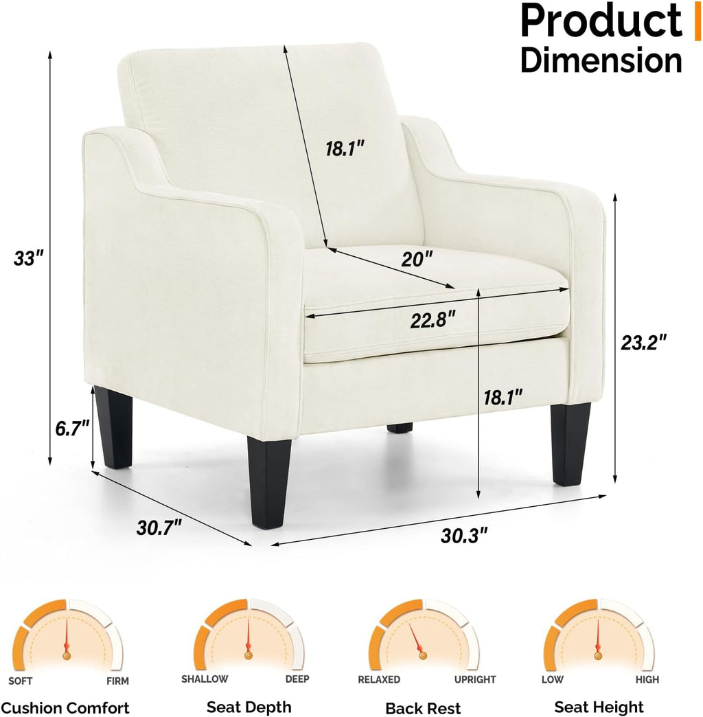 VINGLI Mid Century Modern Accent Chairs Set of 2, Comfy Armchair Chenille Sofa Upholstered Side Reading Chair for Living Room, Bedroom, Play Room, Apartment, Office