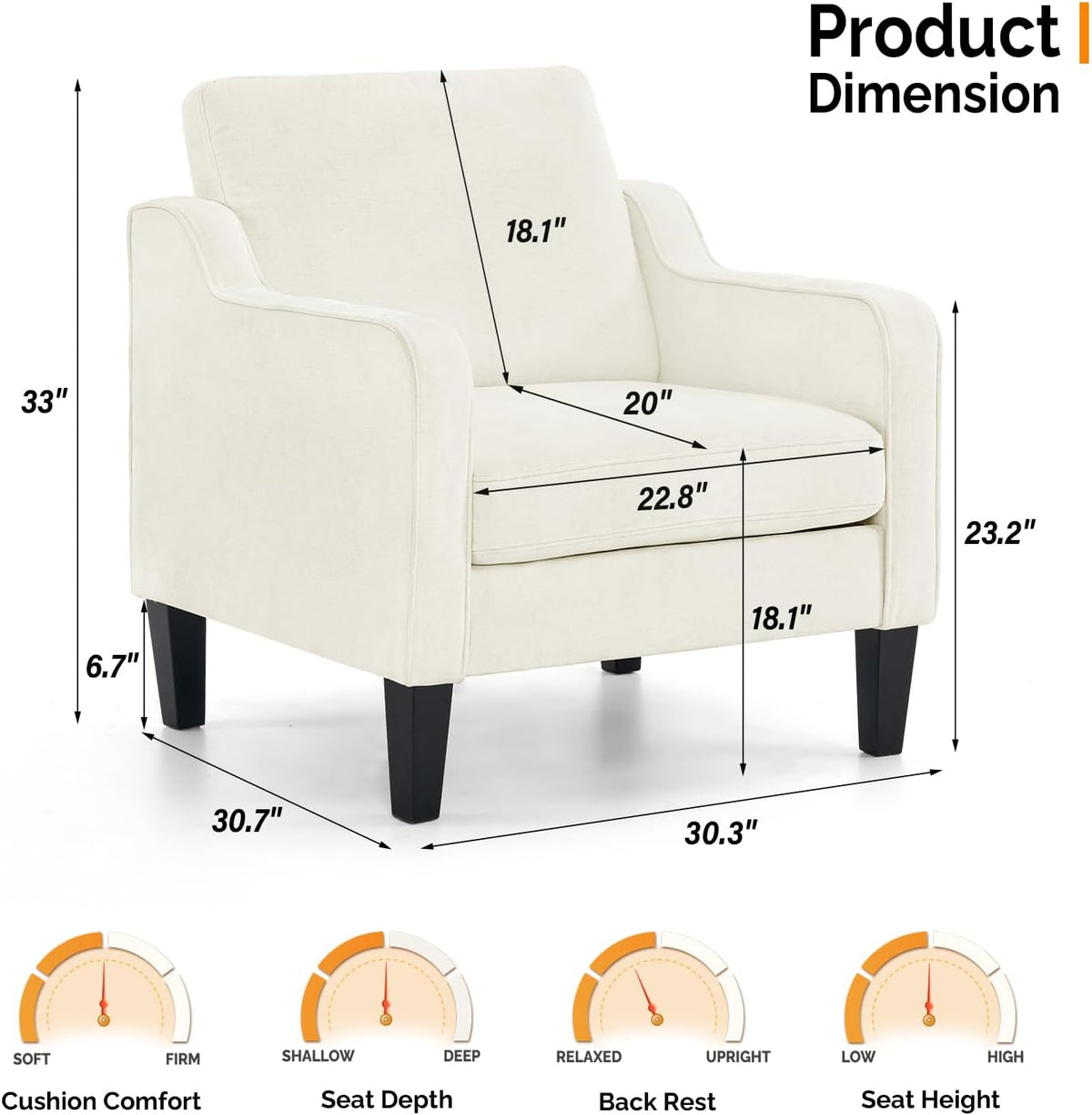 VINGLI Mid Century Modern Accent Chairs Set of 2, Comfy Armchair Chenille Sofa Upholstered Side Reading Chair for Living Room, Bedroom, Play Room, Apartment, Office