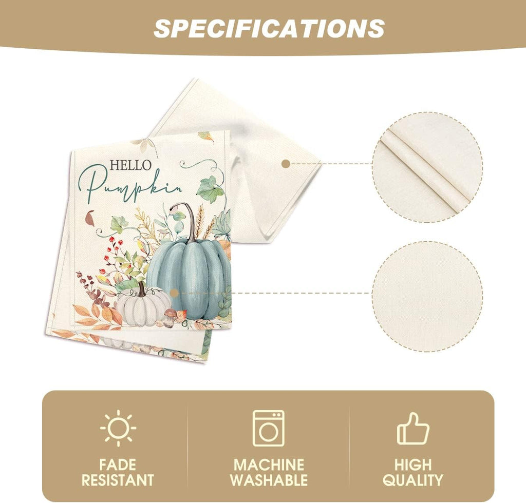 Artoid Mode Aqua Hello Pumpkin Leaves Fall Table Runner, Seasonal Autumn Kitchen Dining Table Decoration for Home Party Decor 13x108 Inch