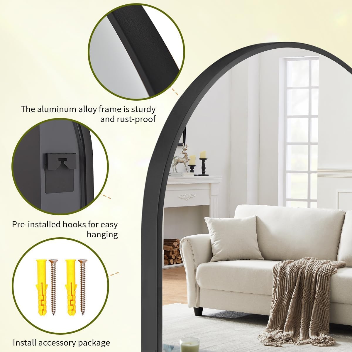 BEAUTYPEAK 32"x42" Arch Bathroom Mirror, Wall Mounted Vanity Metal Frame Mirror for Bedroom, Entryway, Living Room, Black
