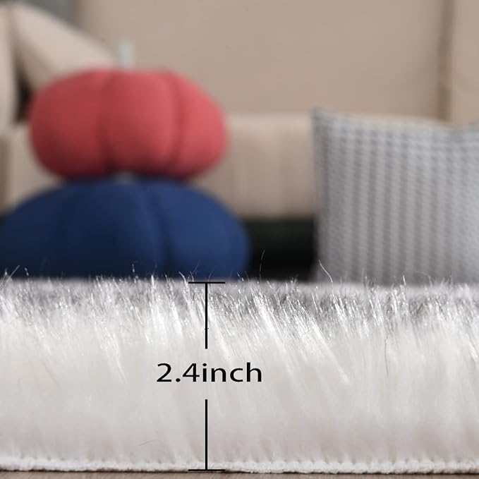 ORINOVA White and Grey Area Rugs 9x12 Living Room Large Washable Faux Fur Rugs - Image 2