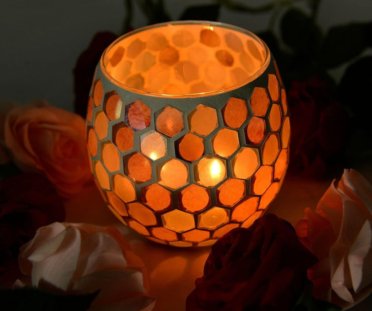 Votive Candle Holder Tea Lights - Glass Candle Holders, Mosaic Tealight Candle Holder, Candle Jar Cup for Wedding Centerpiece Party Table Decorations, Valentines Day Decor