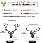 Deer Head Wall Decor Geometric Rustic Wall Mounted Deer Head, Faux Taxidermy Animal Head Wall Art Pendant, Handmade Resin Head Sculptures for Porch, Detachable Antlers, 6 Styles(Blue,20.1x20.4IN)