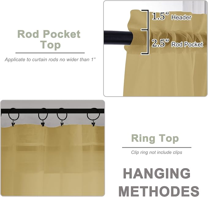 Extra Long Gold Sheer Curtains 96 Inches Long 2 Panels Set, Soft Lightweight - Image 4