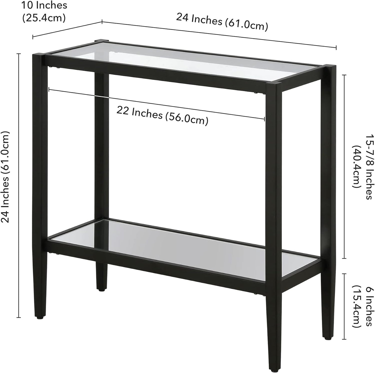 Henn&Hart 24" Wide Rectangular Side Table with Glass Shelf in Blackened Bronze, Table for Living Room, Bedroom
