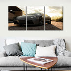 TUMOVO Wall Art for Living Room Gray Sports Car at Sunset Office Wall Decor Canvas Prints 3 Pieces Hypercar Supercar Modern Artwork for Men Boys Bedroom Bathroom Framed Ready to Hang, 36" Wx16 H