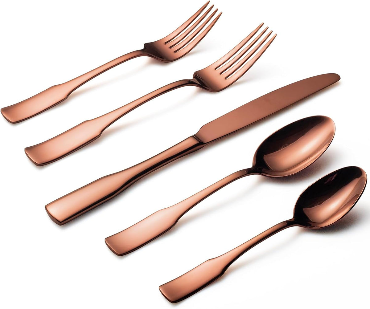Alata Kate Rose Gold Mirror 40-Piece Silverware Set,Service for 8,Stainless Steel Flatware Set,Mirror Cutlery Set,Dishwasher Safe