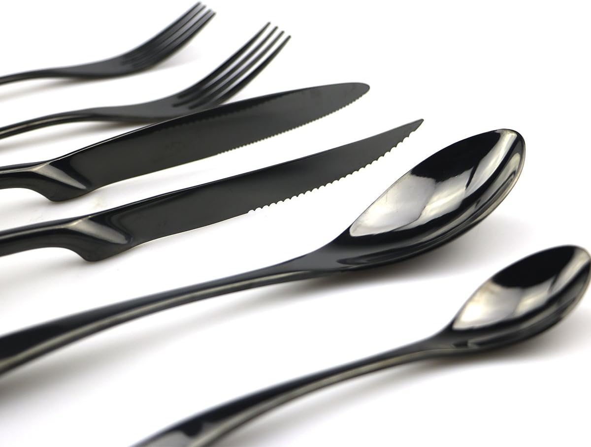 JASHII 18/10 Stainless Steel 8 Piece Mirror Polished Black Steak Knife Black Utensil Set