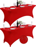 SuperO 2Pack Waterproof Spandex Table Cover for 6FT Table Universal Fitted Stretch Tablecloth for Party, Banquet, Wedding and Events-Red