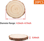 Natural Wood Slices for Wedding Decor, Christmas Ornaments – 20PCS 4.3-4.7 Inch Unfinished Predrilled Wooden Circles, DIY Crafts & Arts