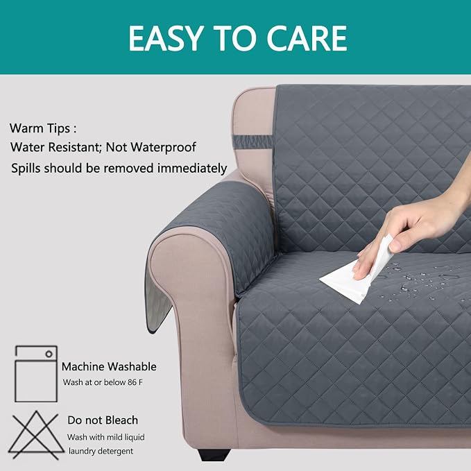 U-NICE HOME 4 Seater Sofa Cover 91''Large Couch Cover, Dark Blue/Light Grey | - Image 5