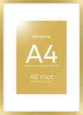 Homeforia A4 Gold Picture Frame, High End Metal 8.3 x 11.7 Frames for Wall or Tabletop, Gold A4 Certificate Frame with Mat A5, 8.3x11.7 Frames Matted to 5.8x8.3 Art, Tempered Glass, Wall Kit, Set of 1