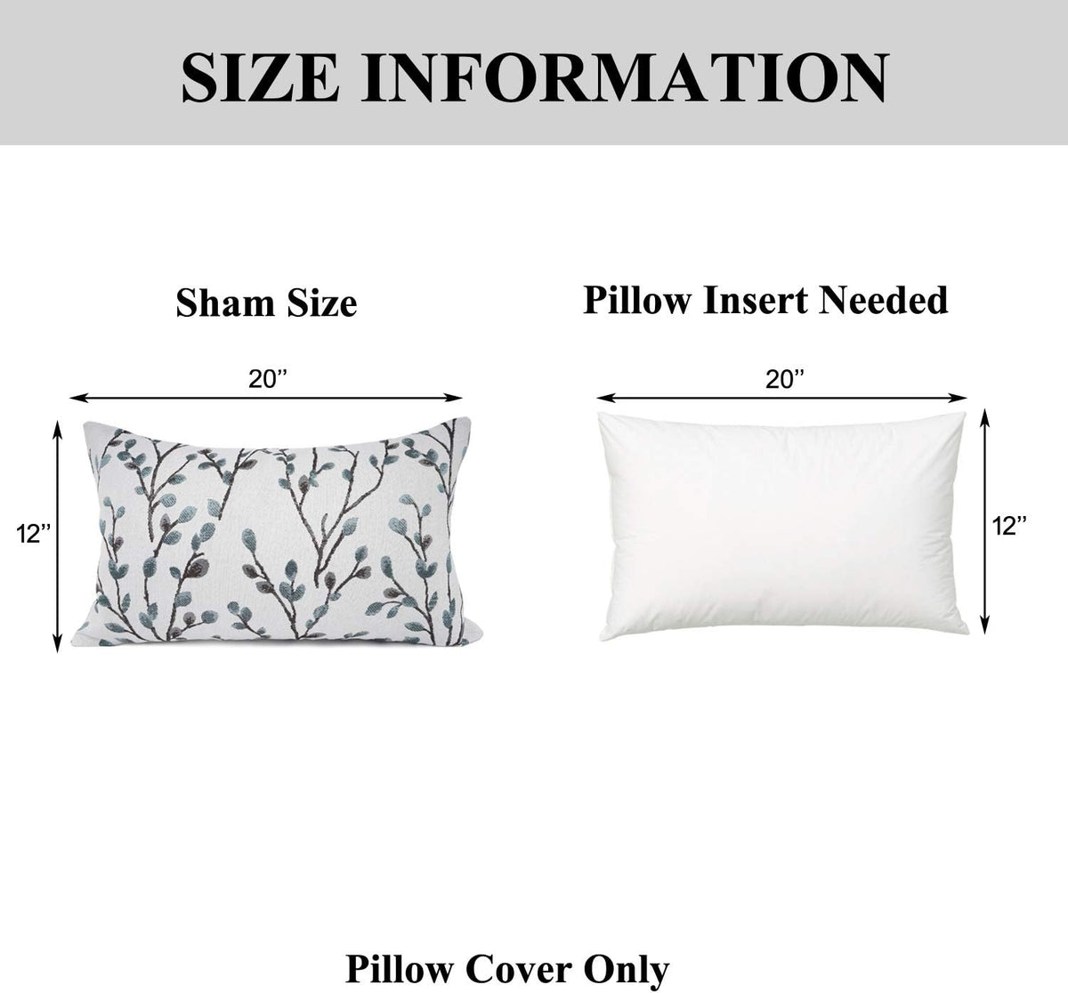 YOUR SMILE Classical Embroidery Jacquard Farmhouse Oblong Rectangle Chenille Teal Leaf Decorative Throw Pillow Case,12x20 inch