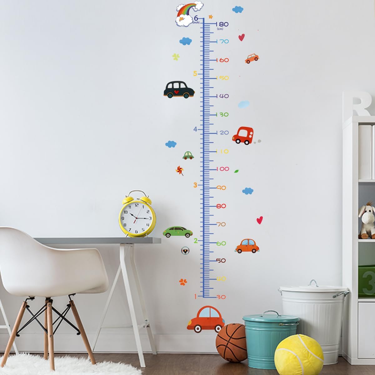 Cartoon Car Self-adheve Vinyl Nursery Wall Decal Baby Growth Chart Sticker for Bedroom Play Room