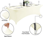 SuperO Waterproof Spandex Table Cover for 8FT Table Universal Fitted Stretch Tablecloth for Party, Banquet, Wedding and Events-Ivory