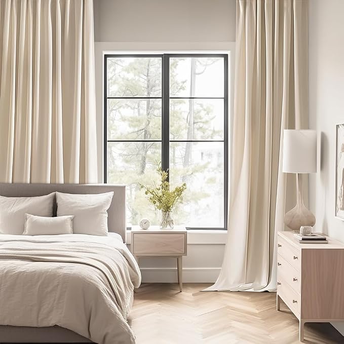 MIULEE Cream Beige Back Tab Blackout Curtains 52x90 Inch Long 2 Panels Set | - Image 2