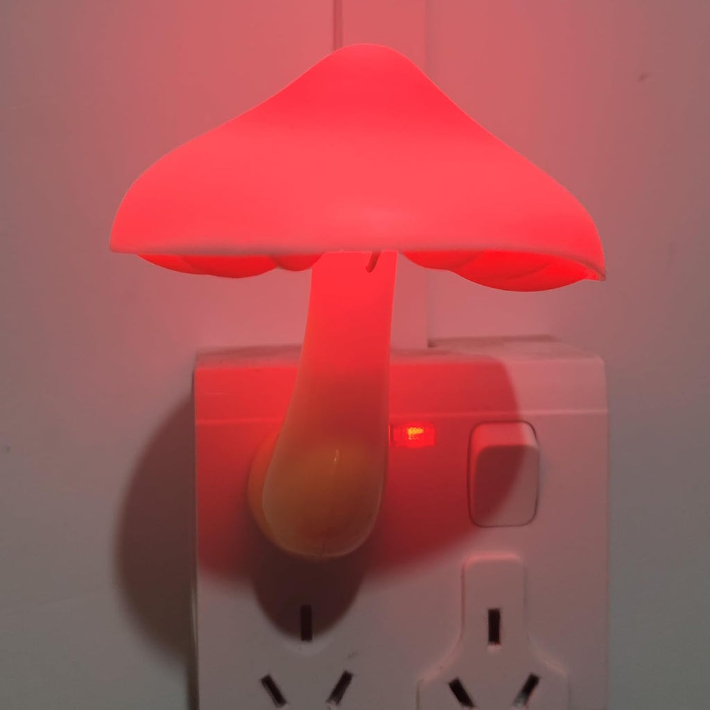 2 Pcs LED Night Light Plug in Nightlight Wall Lamp, Mushroom Night Light Mini Magic Night Lights for Adults Kids Bedroom, Bathroom,Toilet,Stairs,Kitchen,Hallway Red Led Light