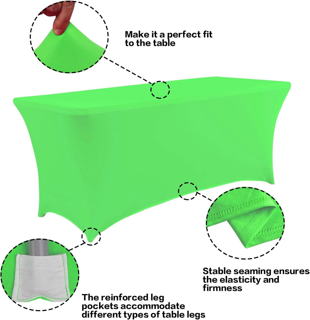 IVAPUPU 2 Pack 6FT Table Cloth for Rectangular Fitted Events Stretch Green Washable Table Cover Spandex Tablecloth Protector for Party, Wedding, Cocktail, Banquet, Festival