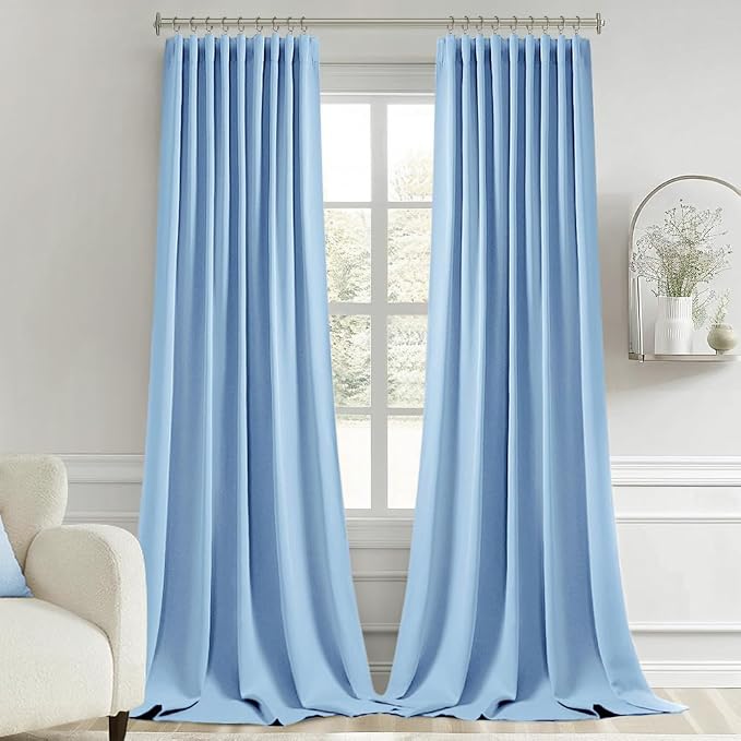 MIULEE Sky Blue Back Tab Blackout Curtains 52x120 Inch Long 2 Panels Set | Rod - Image 9