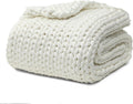 YnM Cooling Chunky Throw Blanket, Medium-Weight, Hand Knitted, Skin Friendly, Ventilated and Breathable, Machine Washable, Home Décor Piece for Couch, Sofa and Bed (White, 60x80 Inch)