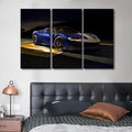 Blue Sports Car Canvas Wall Art Supercar at Night Paintings Speed Car Prints on Canvas Modern Artwork Pictures for Living Room Men Boys Bedroom Wall Decor Giclee Framed Ready to Hang, 60"Wx40"H