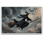 JFHCQJPK Witch and bat flying Halloween poster suitable for home party wall decoration retro Halloween preppy style wall art canvas print suitable for room decoration28x40in Frameless