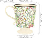 360ml -12.17oz Painted Garden floral Ceramic Mug - Cute Espresso Latte Shot Cup - Gift for Women, Dishwasher Safe