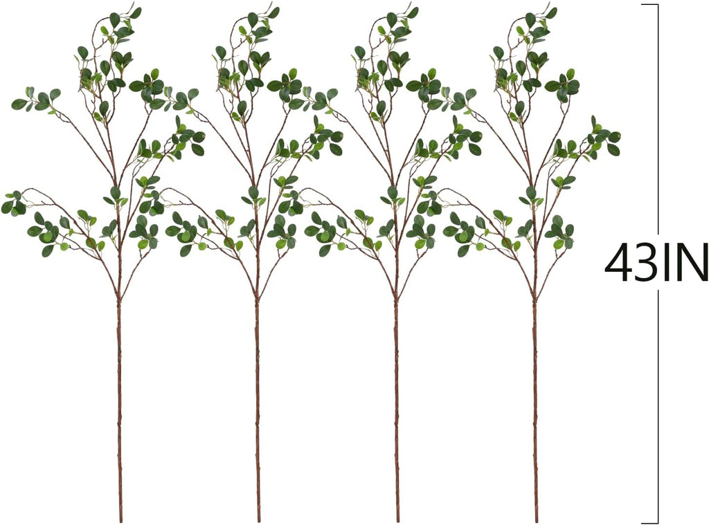 ucky Artificial Realistic Eucalyptus Stems，Decoration Greenery Stems ，43 Inch 4 Pcs, Realistic Touch Flexible Branches, Green Fake Plant, for Home Decor Tables Vases Garden Decoration