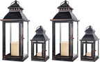 NEEDOMO Bronze Metal Lanterns Decorative Outdoor & Indoor, Set of 4 (17" & 10") with Glass, Candle Holder for Porch, Patio, Garden, Balcony, Wedding, Table Centerpiece Decorations