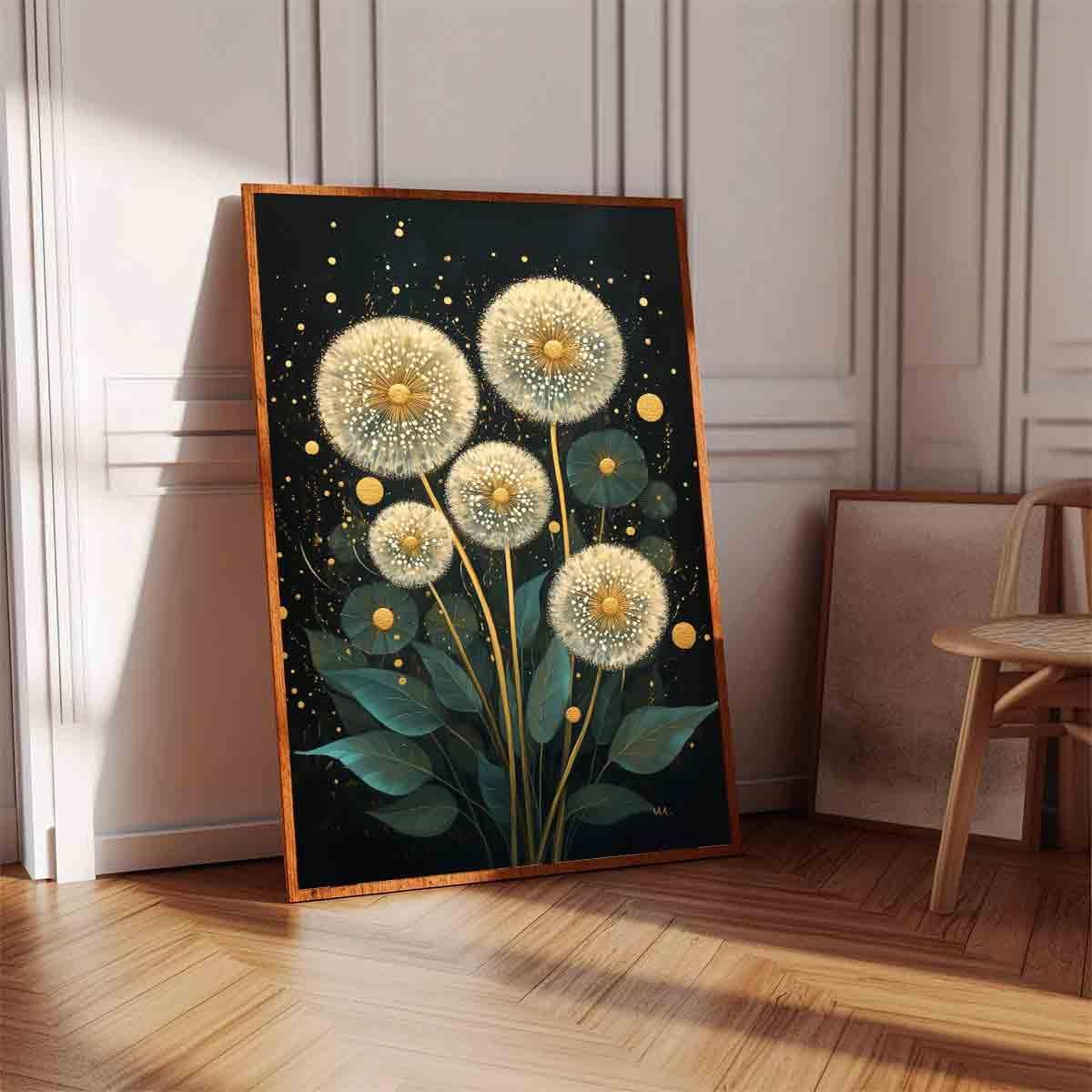 Dandelion Wall Art Abstract Botanical Pictures White Dandelion Wall Art Moody Green Plants Painting Rustic Floral Canvas Abstract Flower Painting Wildflower Vintage Moody Artwork 16x24inch No Frame