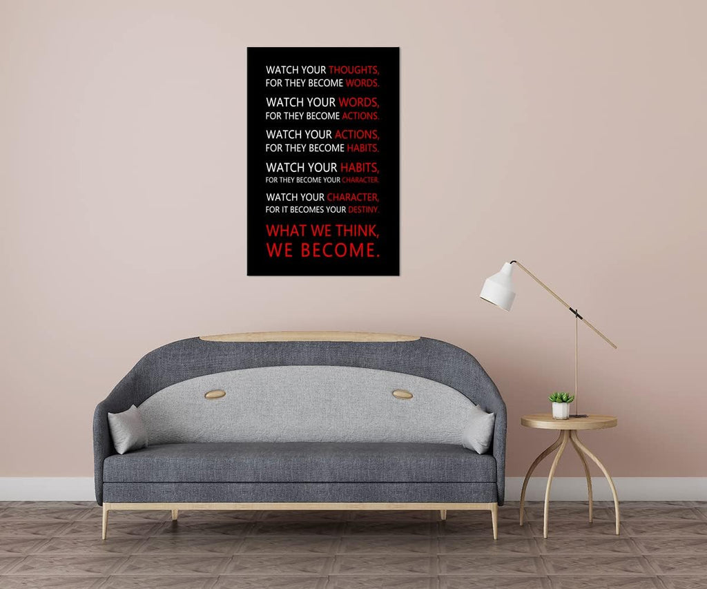 Motivational Wall Art for Office Watch Your Thoughts Inspirational Canvas Painting Inspiring Quotes Posters Prints Artwork Living Room Home Decor Framed Ready to Hang [24''W x 36''H]