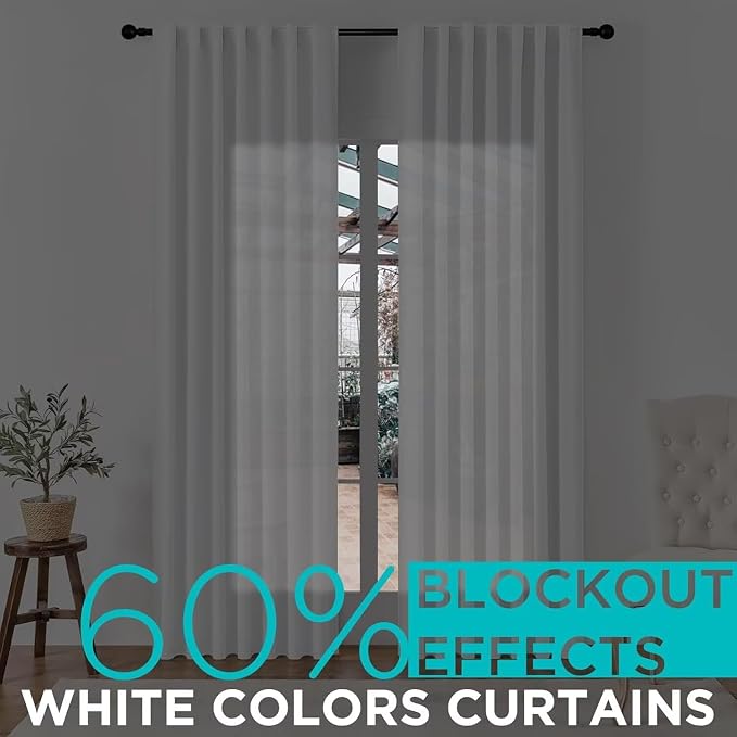 Joydeco 96 Inch 60% Blackout White Curtains 2 Panels, Elegant Soft Sheer - Image 8