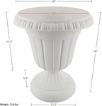 Pure Garden Outdoor Planter 2-Pack - 16x18-Inch Urn Planters - Plastic Plant Pots for Indoor, Outdoor, or Front Porch Decor - Flower Pots (White)