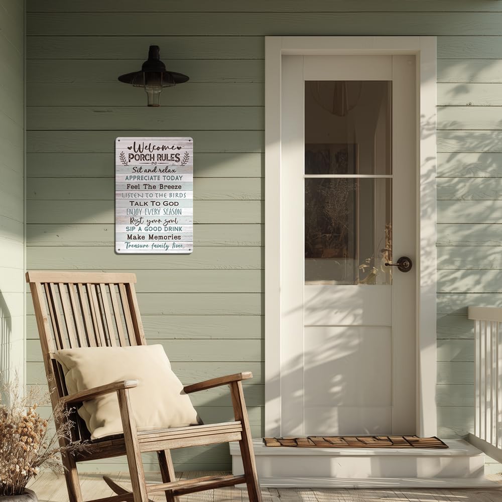 Heuhuww Heuhuww Welcome Porch Rules Tin Sign,Vintage Patio Wall Art Decor,Outdoor Rustic Farmhouse Home Patio Backyard Decor12" x 8"(H20)