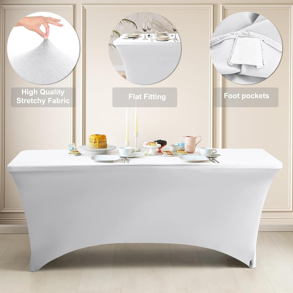 ABCCANOPY 2 Pack 6 FT Off White Spandex Table Cover Stretch Fitted Wrinkle Resistant Tablecloth Reuse for Rectangular Folding Table Patry Event Wedding Banquet Protector