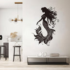 Veplsur Mermaid Metal Wall Art, Metal Mermaid Wall Decor, Marine Biology Wall Decor, Ocean Wall Art, Nautical Wall Hanging, Beach Hanging for Bathroom Bedroom (Silver, 19"x13"|47x33cm)